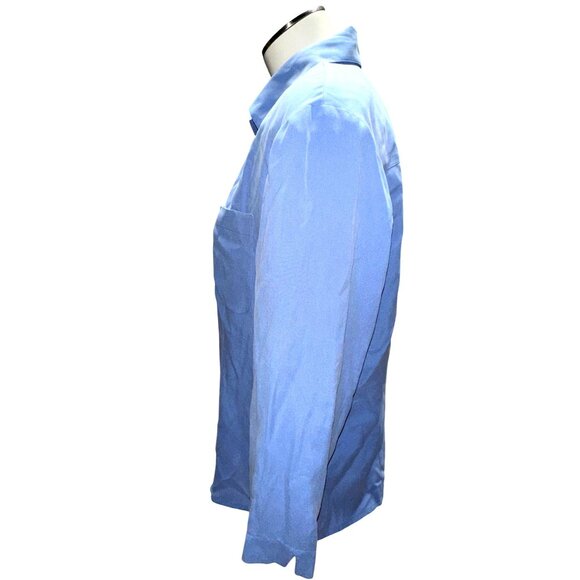 Notations Medium Blue Silk Button Blouse Coastal Minimalist Chic Resort Citycore - Picture 3 of 8